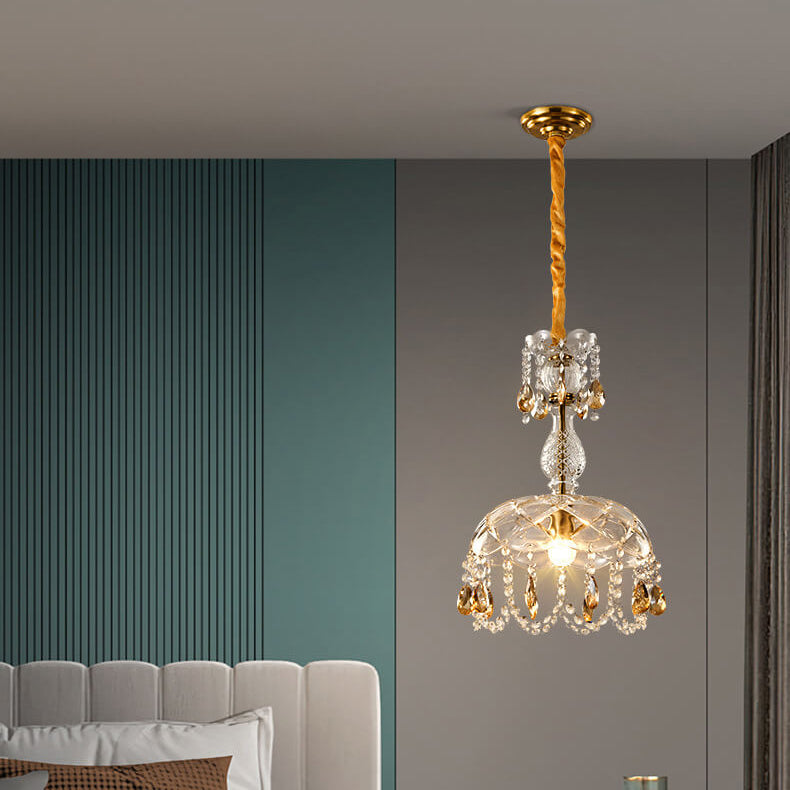 Frendorf | CrystalVive Pendelleuchte | Luxus Kristallkuppel | Moderne 1-Licht Hängelampe | Elegante Beleuchtung für Zuhause