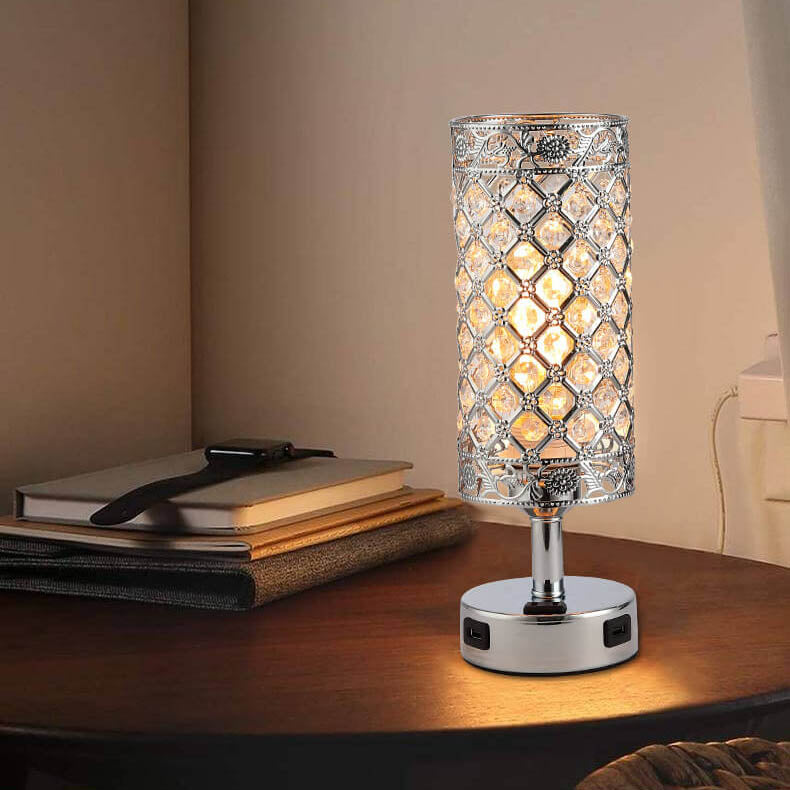 Frendorf | LustraTouch Tischlampe | Zylindrischer Metallschirm | USB-Ladefunktion & Touch-Schalter | Moderne 1-Licht LED Leuchte