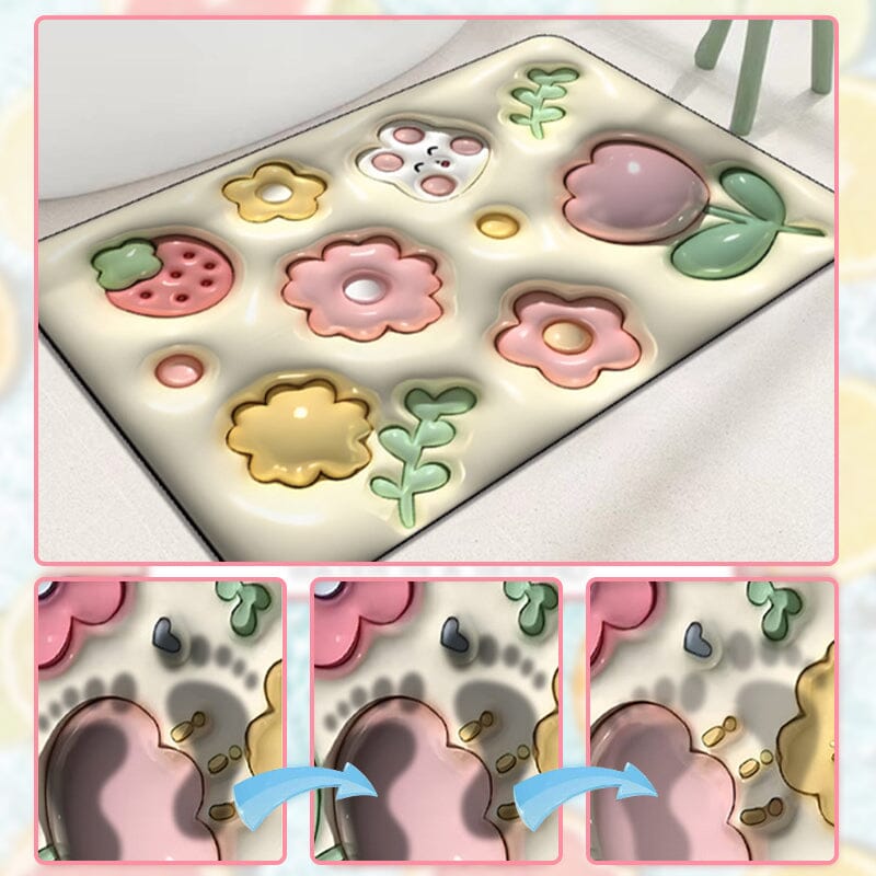 Frendorf | FloraSoft 3D Blumen Badezimmermatte | Saugstark & Rutschfest | Weiche Fußmatte für Wohlfühlmomente