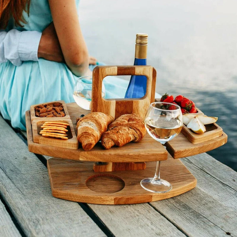Frendorf | Tragbarer Holz Picknick Wein Tisch
