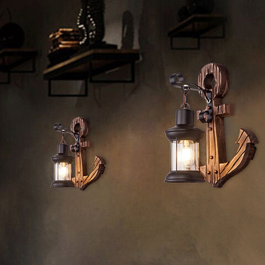 Frendorf | Rustikale Holz-Anker Wandlampe mit Laterne