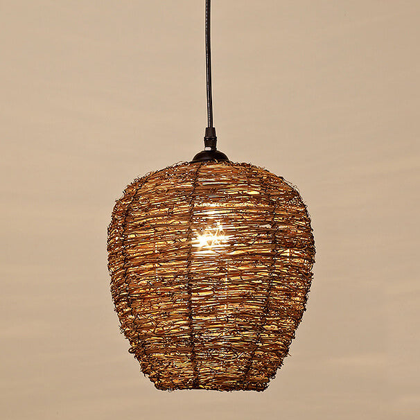 Frendorf | RattanDome Retro Pendelleuchte | Handgewebtes Rattan-Design | 1-Licht | Natürliche Wohnbeleuchtung