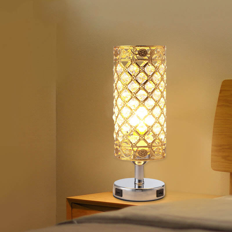 Frendorf | LustraTouch Tischlampe | Zylindrischer Metallschirm | USB-Ladefunktion & Touch-Schalter | Moderne 1-Licht LED Leuchte