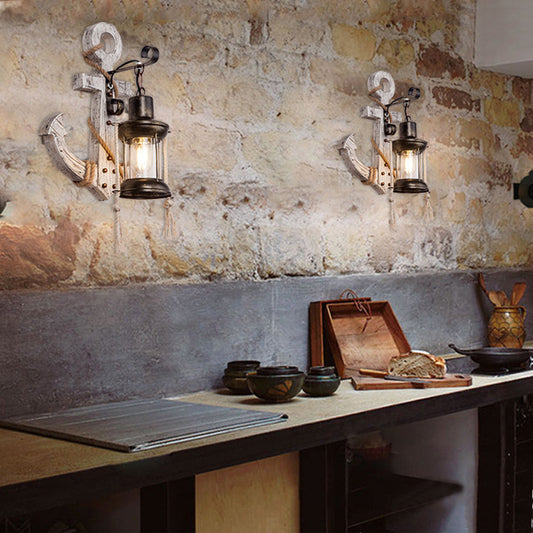Vintage Anker LED Wandleuchte - Industrie Metall & Holz für Esszimmer/Wohnzimmer