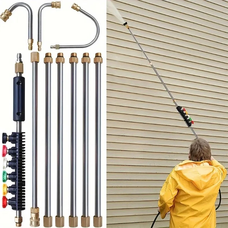 Frendorf | 4000 PSI Teleskopische Hochdruckreinigerlanze Set für Dachrinnen- und Dachentwässerung & Wände Reinigung