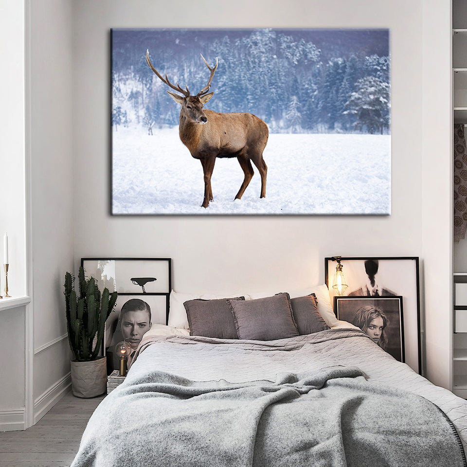 Schneelandschaft Reh - Leinwand Wandkunst Gemälde