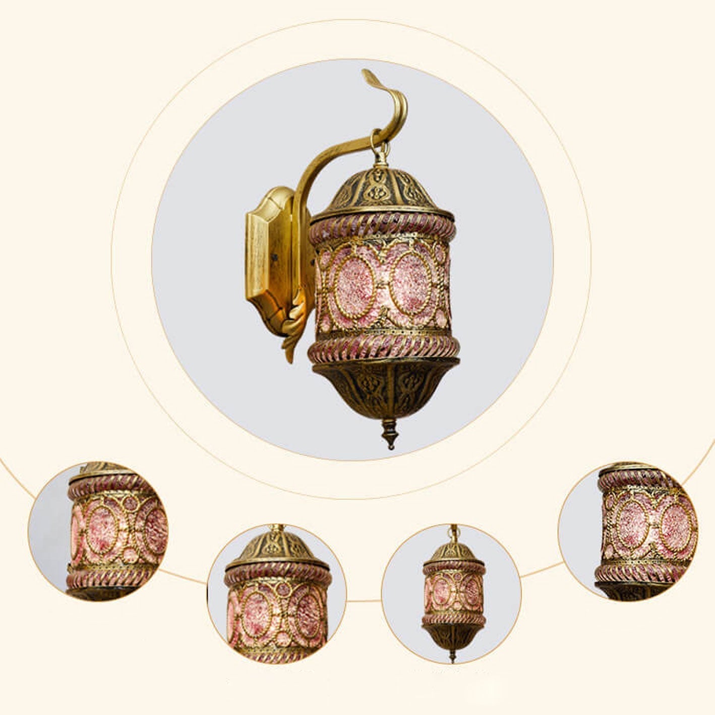 Frendorf | ZyraGlow Wandleuchte | Südostasiatisches Hohlmetall-Design | 1-flammige Lampe in Rosa
