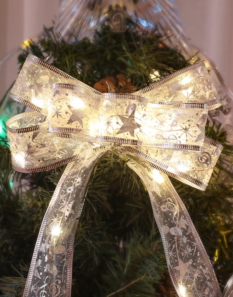Frendorf | RibbonLustre LED Lichterkette | Weihnachtsbaum-Deko | Geschenkband-Design | Farbige & Warmweiße Beleuchtung