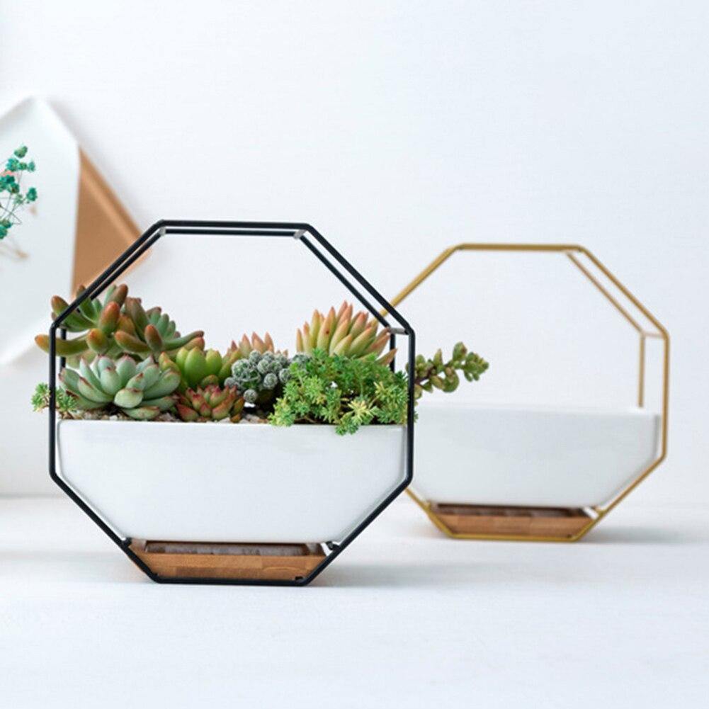 Frendorf | GeoFrame Keramik Wandpflanztopf mit Metallrahmen | Octagon Design