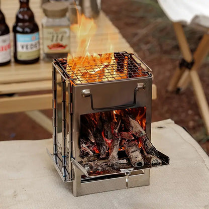 Frendorf | Outdoor Klappholzofen Mini Edelstahl Grill Camping Picknick