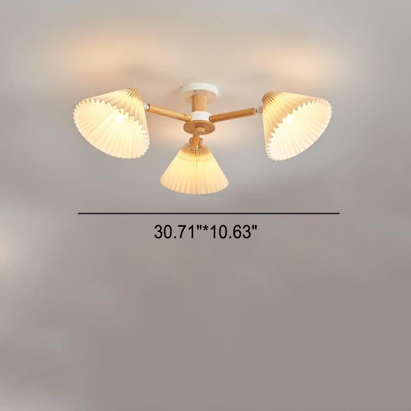 Frendorf | LumiPlea Nordic Holz Deckenleuchte | Plissee-Schirm | 3/6/8-Licht Halbrunde Deckenlampe