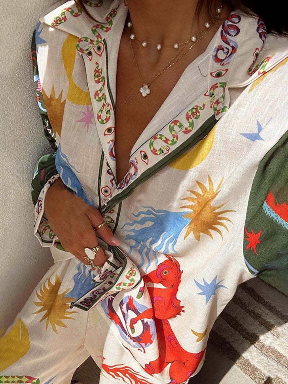 Frendorf | Unique Print Langarm-Shirt und elastische Taille Hose Set
