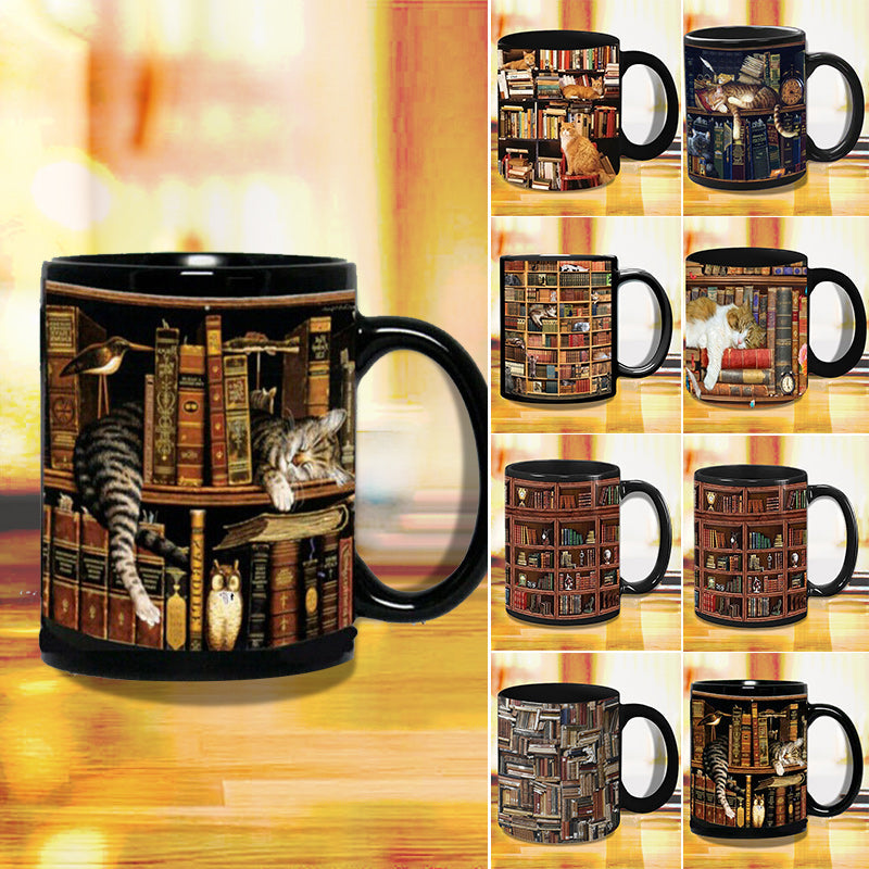 Frendorf | Bücherregal Keramikkaffeebecher - Geschenk für Katzenbuchliebhaber