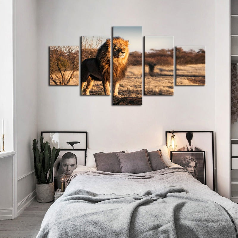 5-teiliges majestätisches Löwenmotiv im Sonnenlicht - Leinwand Wandkunstgemälde