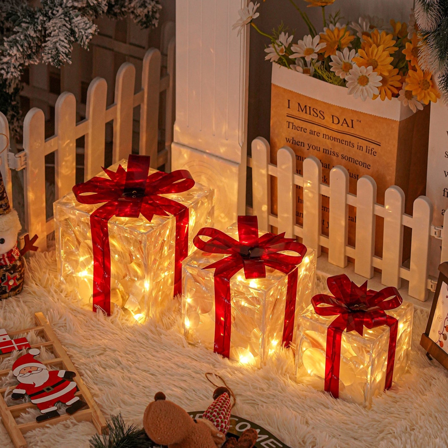 Frendorf | JollyGlow LED Geschenkboxen Set | Weihnachtsbeleuchtung | Deko für Innen & Außen | Set aus 3 Boxen