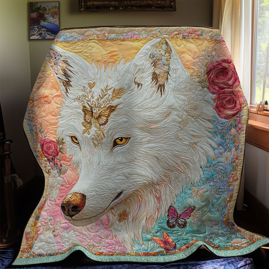 Wolf Weiß Blumen Steppdecke