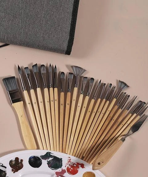 Frendorf | Professionelle Kunst Pinsel mit natürlichen Holzgriffen Satz von 24