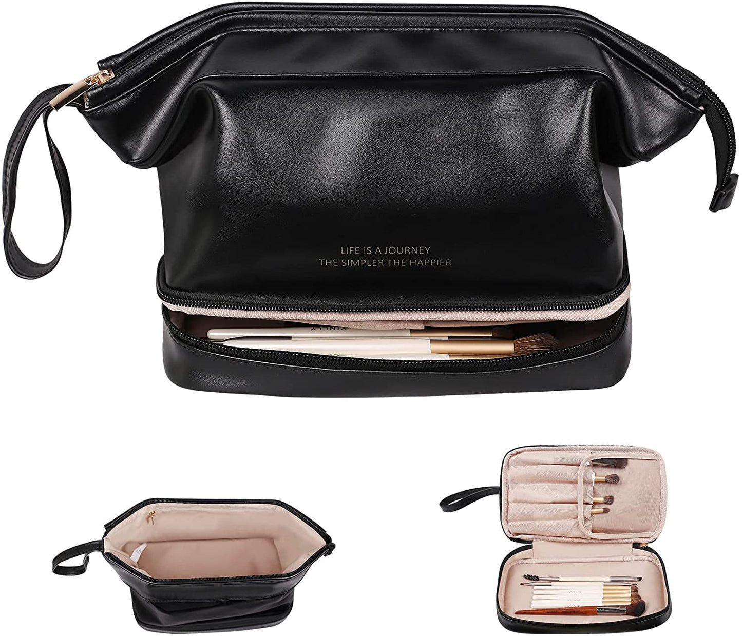 Frendorf | Abiudeng Große Make-up Tasche, Doppelschicht Kosmetiktasche, Reise Make-up Tasche, Leder Make-up Tasche, Kosmetische Reisetaschen, Tragbare Leder Kulturbeutel, Geräumige Kosmetiktasche für Frauen und Mädchen