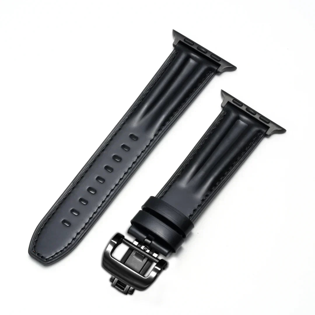 Frendorf | Luxuriöses Lederarmband mit Schmetterlingsverschluss und Rille für die Apple Watch
