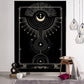 Verzauberung Tarot Wandteppich Kunst - Schwarze und Khaki Sonne, Mond, Stern Universum Geometrisches Design für Wohnheim und Wohnkultur