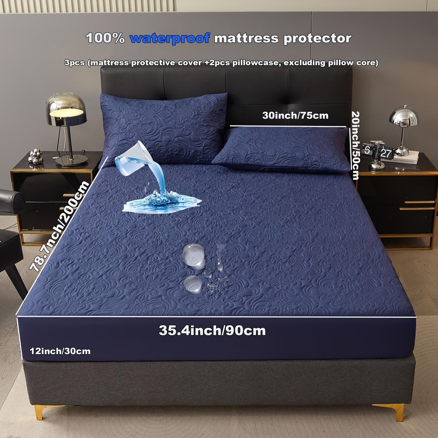3-teiliger wasserdichter Matratzenschoner Set – Atmungsaktiv, Staubdicht, Rutschfest, Maschinenwaschbar, Spannbettlaken mit tiefem Pocket für alle Jahreszeiten