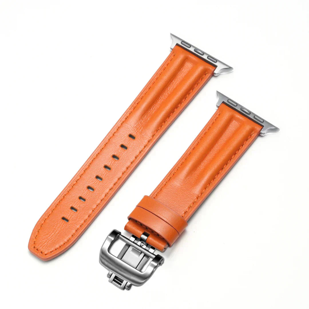 Frendorf | Luxuriöses Lederarmband mit Schmetterlingsverschluss und Rille für die Apple Watch