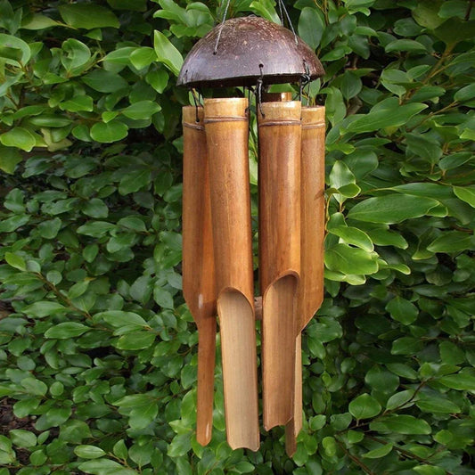 Bamboo Wind Chimes - Natürliche Kokosnussschale, Fünf-Rohr-Handgemachte Gartendekoration