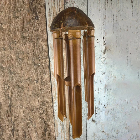 Bamboo Wind Chimes - Natürliche Kokosnussschale, Fünf-Rohr-Handgemachte Gartendekoration