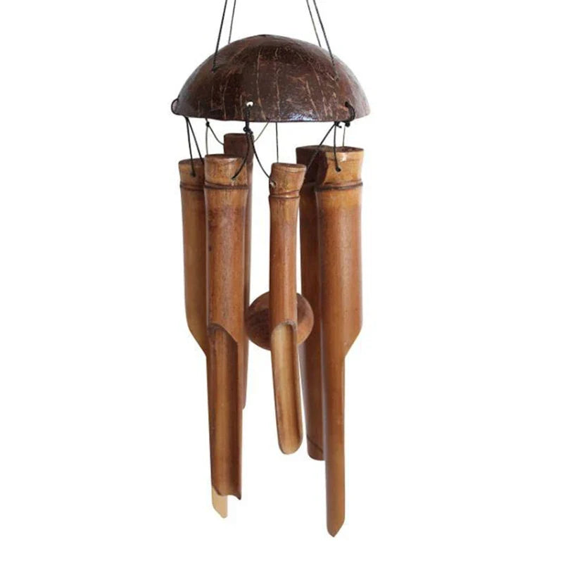 Bamboo Wind Chimes - Natürliche Kokosnussschale, Fünf-Rohr-Handgemachte Gartendekoration