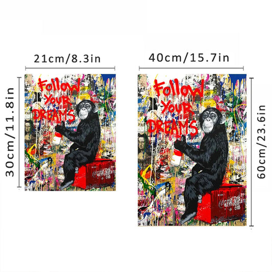 1 Stück Banksy Kunst Folge Deinen Träumen Affen Poster Graffiti Straßen Wand Leinwand Malerei und Drucke Tiere Bilder