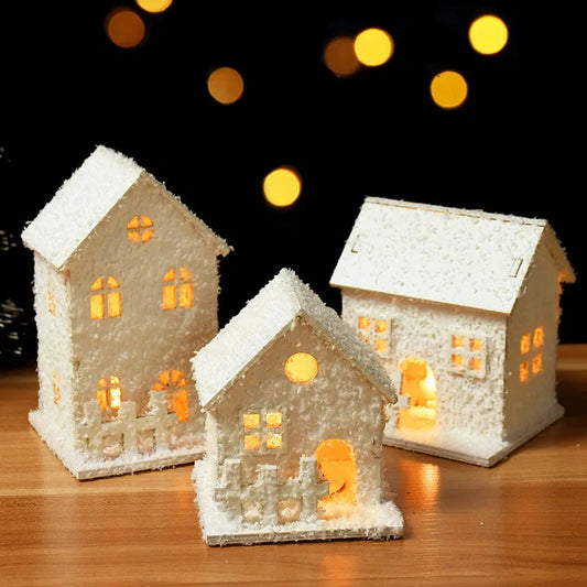 1 Stück Weihnachtsornamente LED-Lichter Holzhaus Leuchtende Hütte Mit Schnee Weihnachtsdekorationen Für Zuhause Neujahr 2023 Xmas Geschenke