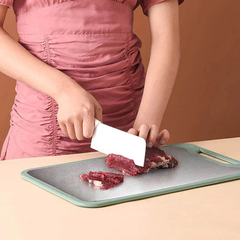 1 Stück Schneidebrett Zwei Seiten aus Edelstahl und Kunststoff Dual-Purpose Multifunktionales Schneidebrett für Gemüse und Fleisch
