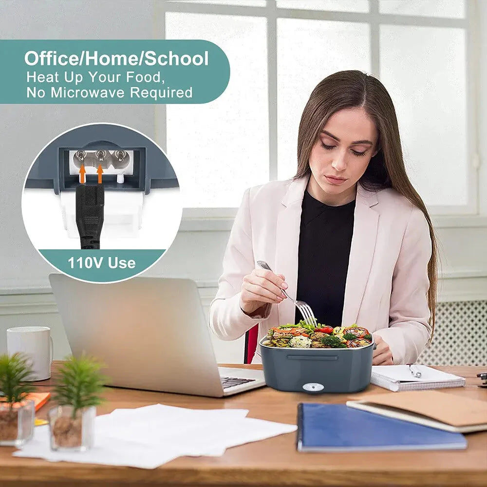 2-in-1 Elektrische Heizende Lunchbox Auto + Zuhause 12V/220/110V Tragbare Edelstahl-Auskleidung Bento-Lunchbox Lebensmittelbehälter Bento-Box