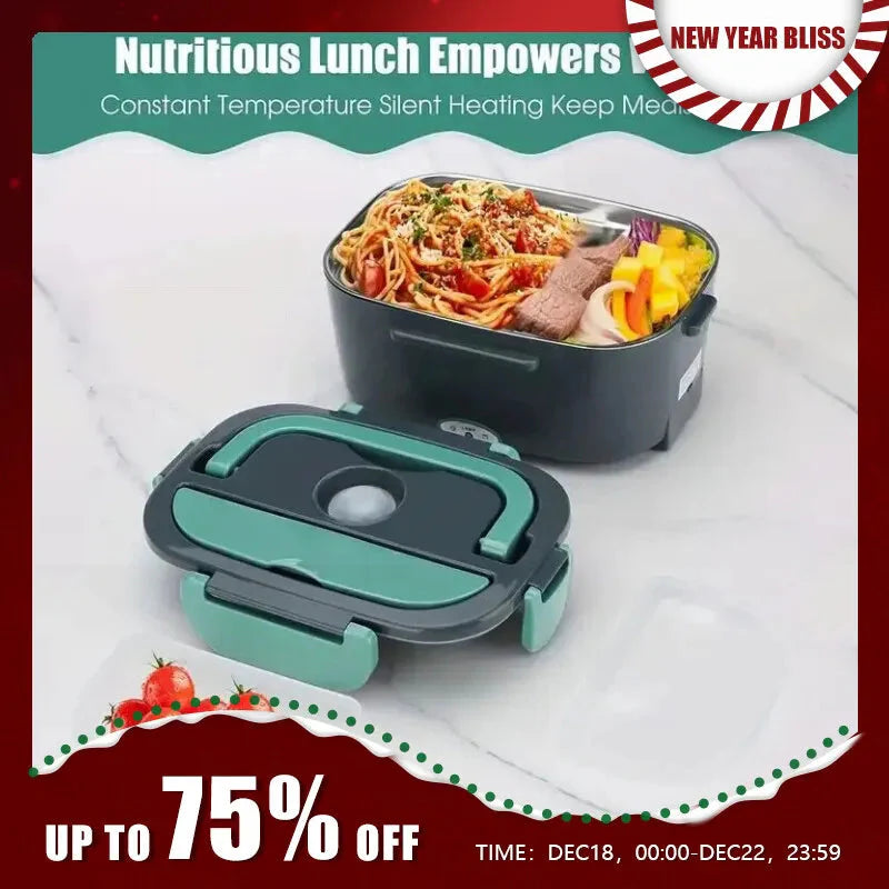 2-in-1 Elektrische Heizende Lunchbox Auto + Zuhause 12V/220/110V Tragbare Edelstahl-Auskleidung Bento-Lunchbox Lebensmittelbehälter Bento-Box