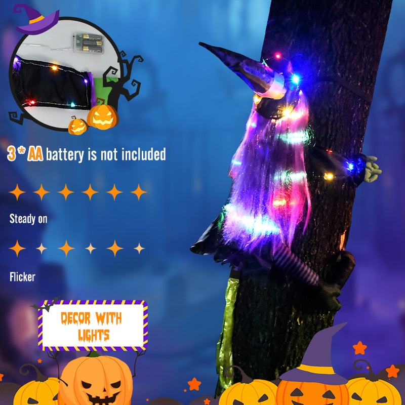 2 Moden Halloween Absturzhexe in Baum Deko Halloween Leuchtende hängende Dekorationen mit leuchtendem Warnschild