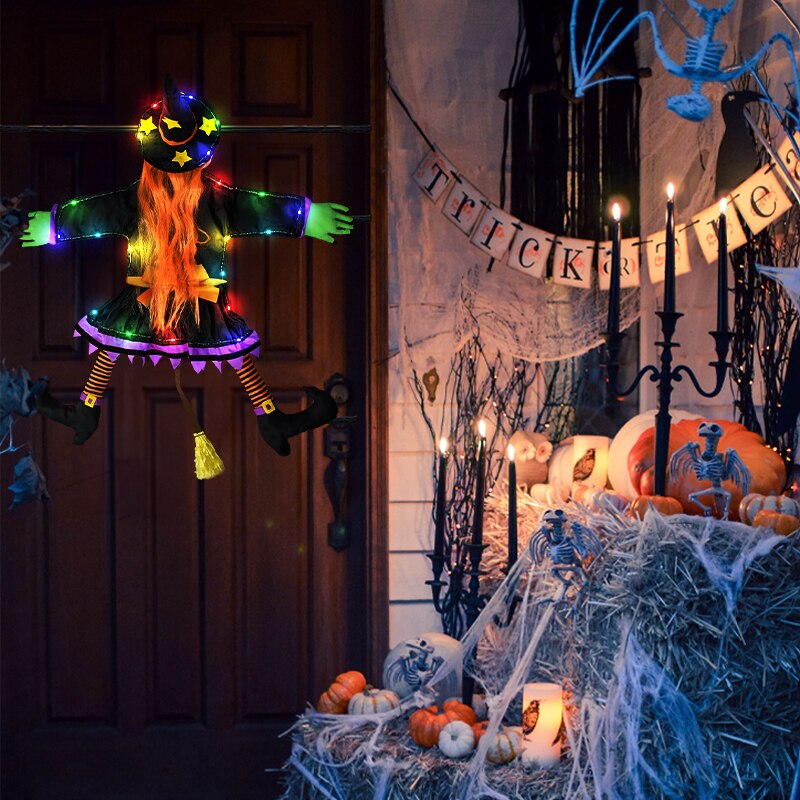 2 Moden Halloween Absturzhexe in Baum Deko Halloween Leuchtende hängende Dekorationen mit leuchtendem Warnschild