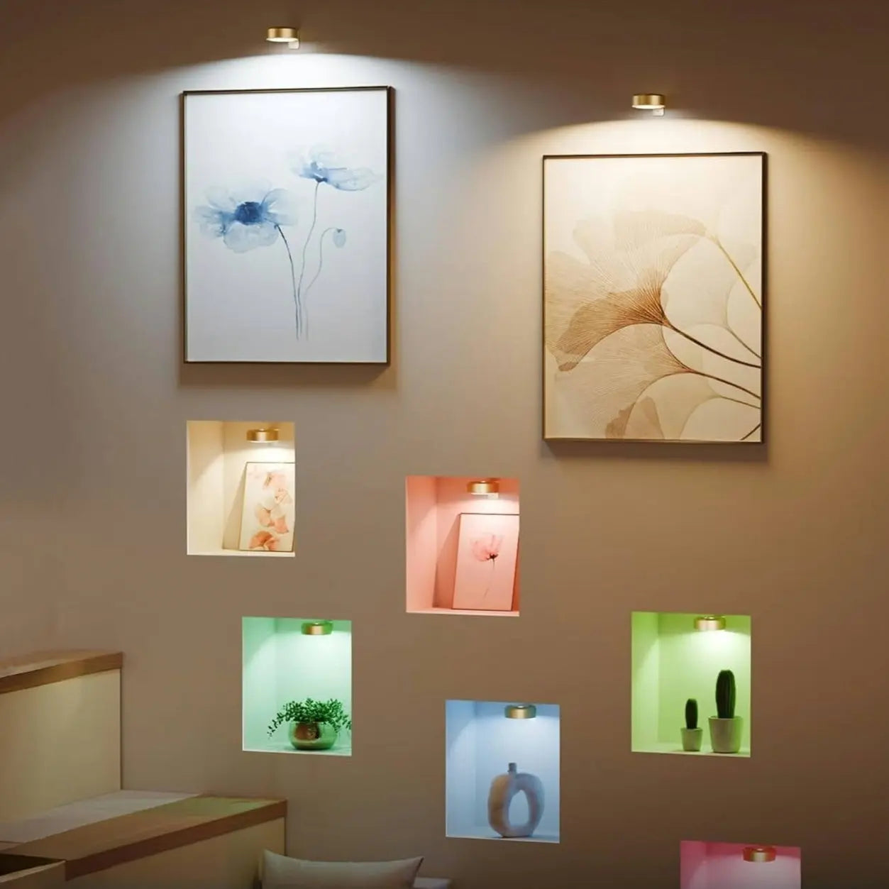 Frendorf | 2 + 1  | Kabellose Bilderleuchten – Ohne Bohren, Wiederaufladbar, Farbwechsel mit Fernbedienung