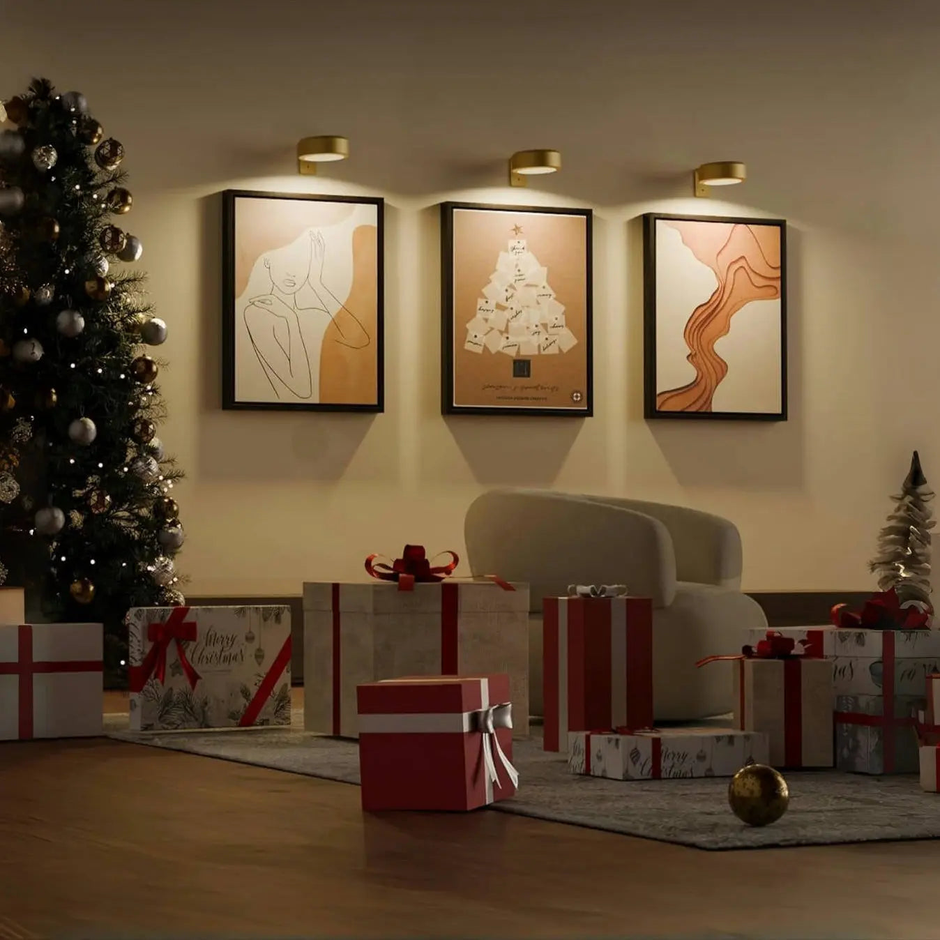 Frendorf | 2 + 1  | Kabellose Bilderleuchten – Ohne Bohren, Wiederaufladbar, Farbwechsel mit Fernbedienung