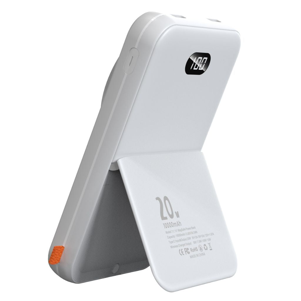 Frendorf | 2-in-1 PowerBank mit PD 20W Schnellladung, Kabellosem Laden & LED-Display – 10.000mAh, Kompakt, Für 4 Geräte