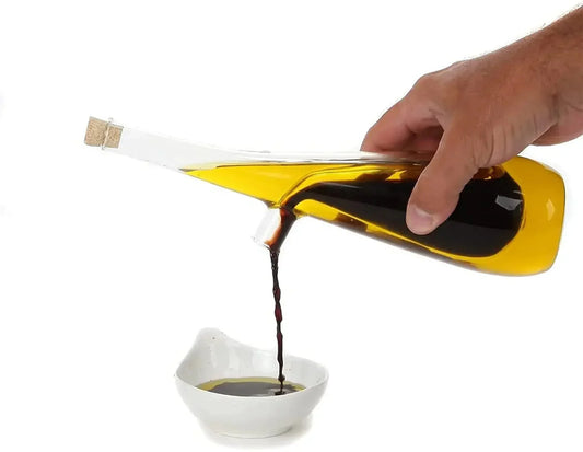 Frendorf | 2 In 1 Doppelwandige Glas Olive Öl Flasche mit Stopfen Doppel Ausgießer