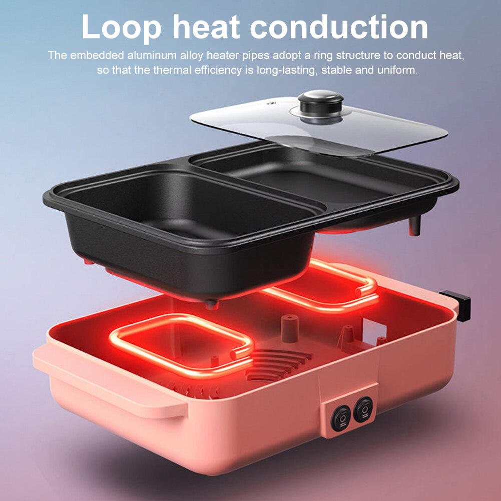 Frendorf | 2 IN 1 Elektrischer Hot Pot Kocher BBQ Grill Antihaft-Grillpfanne