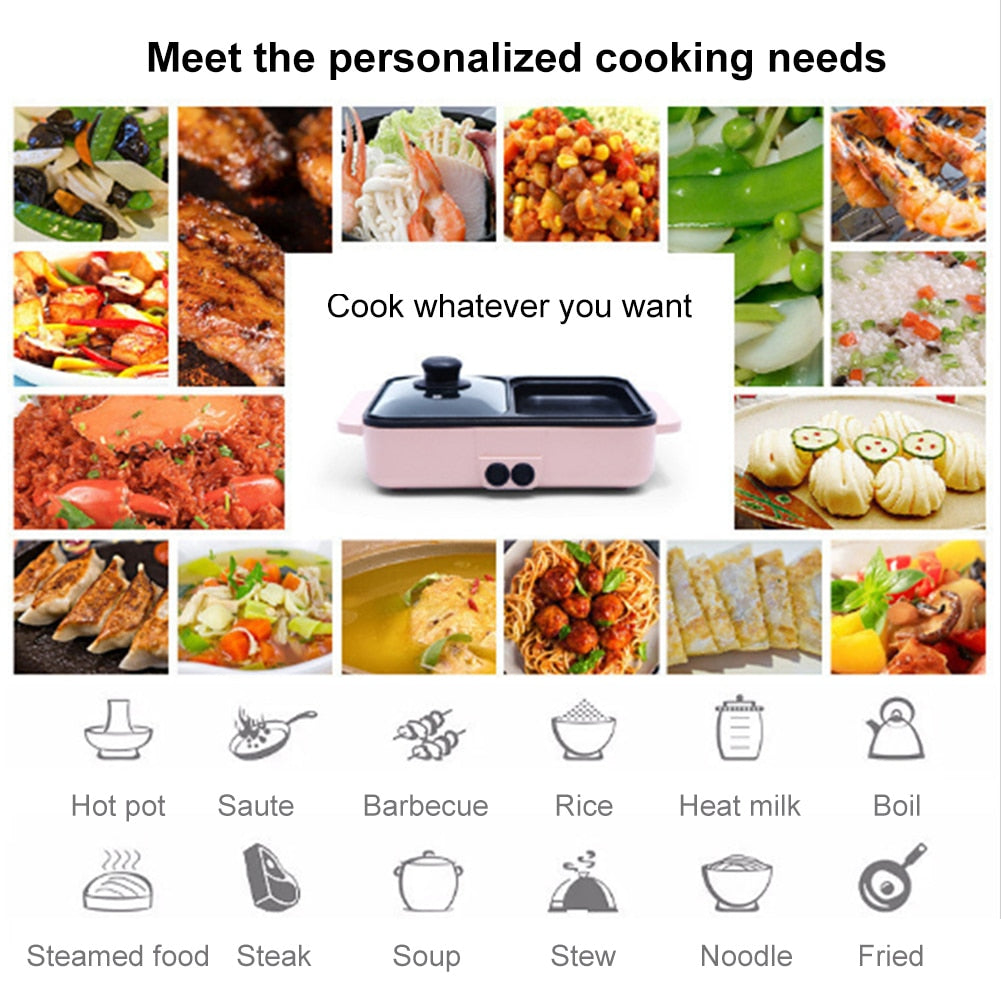 Frendorf | 2 IN 1 Elektrischer Hot Pot Kocher BBQ Grill Antihaft-Grillpfanne