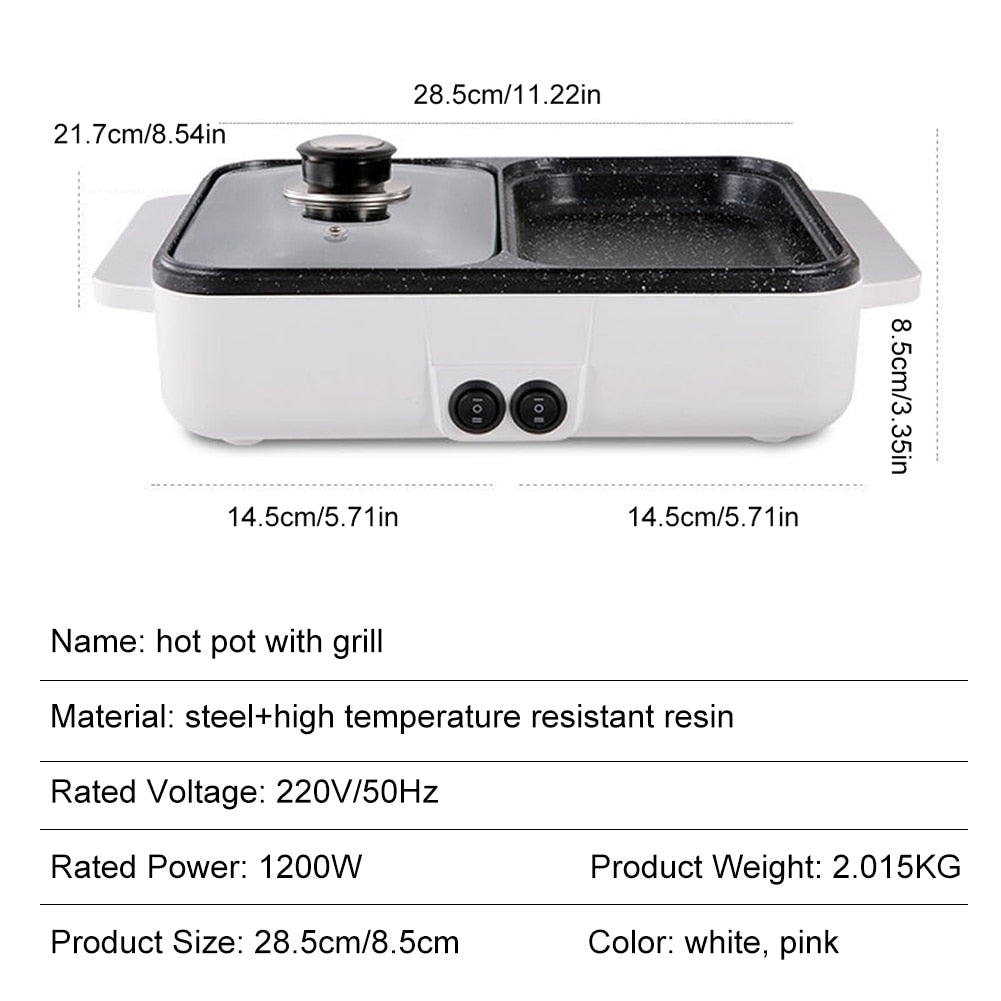 Frendorf | 2 IN 1 Elektrischer Hot Pot Kocher BBQ Grill Antihaft-Grillpfanne