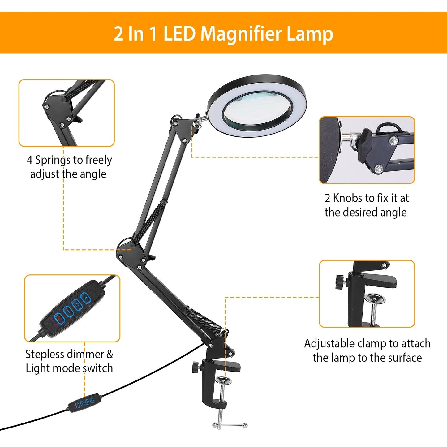 Frendorf | 2-in-1 LED Vergrößerungslampe mit 8x Vergrößerungsglas