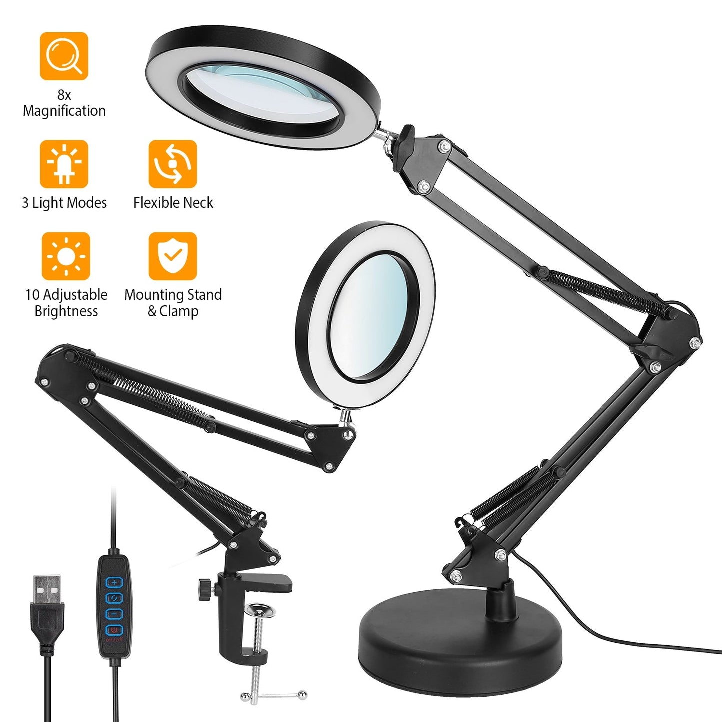 Frendorf | 2-in-1 LED Vergrößerungslampe mit 8x Vergrößerungsglas