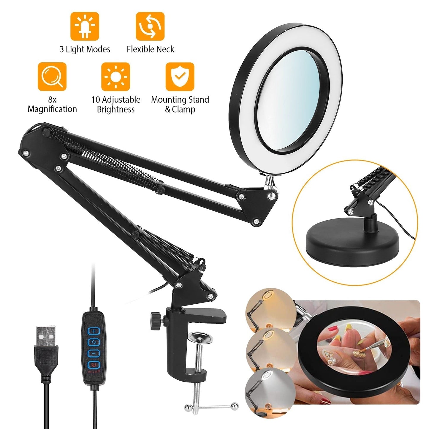 Frendorf | 2-in-1 LED Vergrößerungslampe mit 8x Vergrößerungsglas