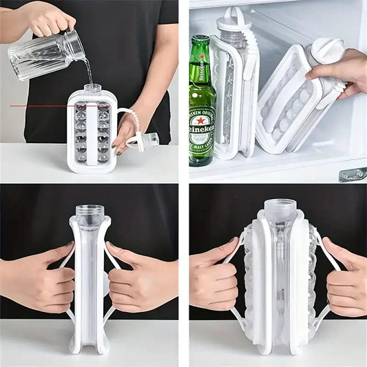 Frendorf | 2-in-1 Tragbarer Eiskugelbereiter Wasserkocher mit 17 Fächern Flacher Körper Deckel Kühl-Eis-Lutscher/Würfel Formen