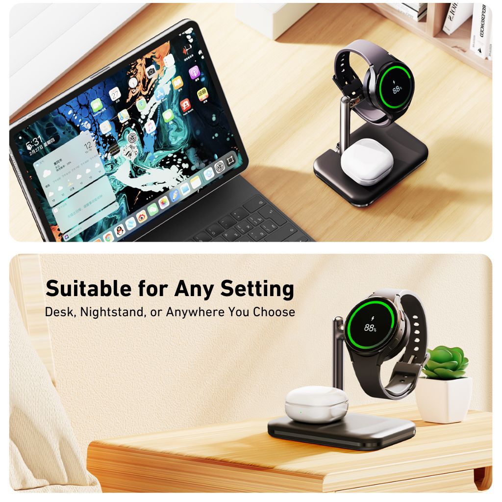 Frendorf | 2-in-1 Samsung Galaxy Watch & Buds Ladegerät – Kabellos, Faltbar, Typ-C, Kompakt