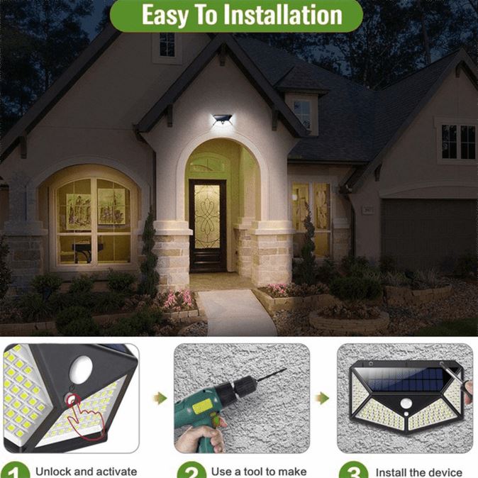 Frendorf | 2er-Pack: 100-LED Solarbetriebene Bewegungsmelderlichter Mit 270° Weitwinkel