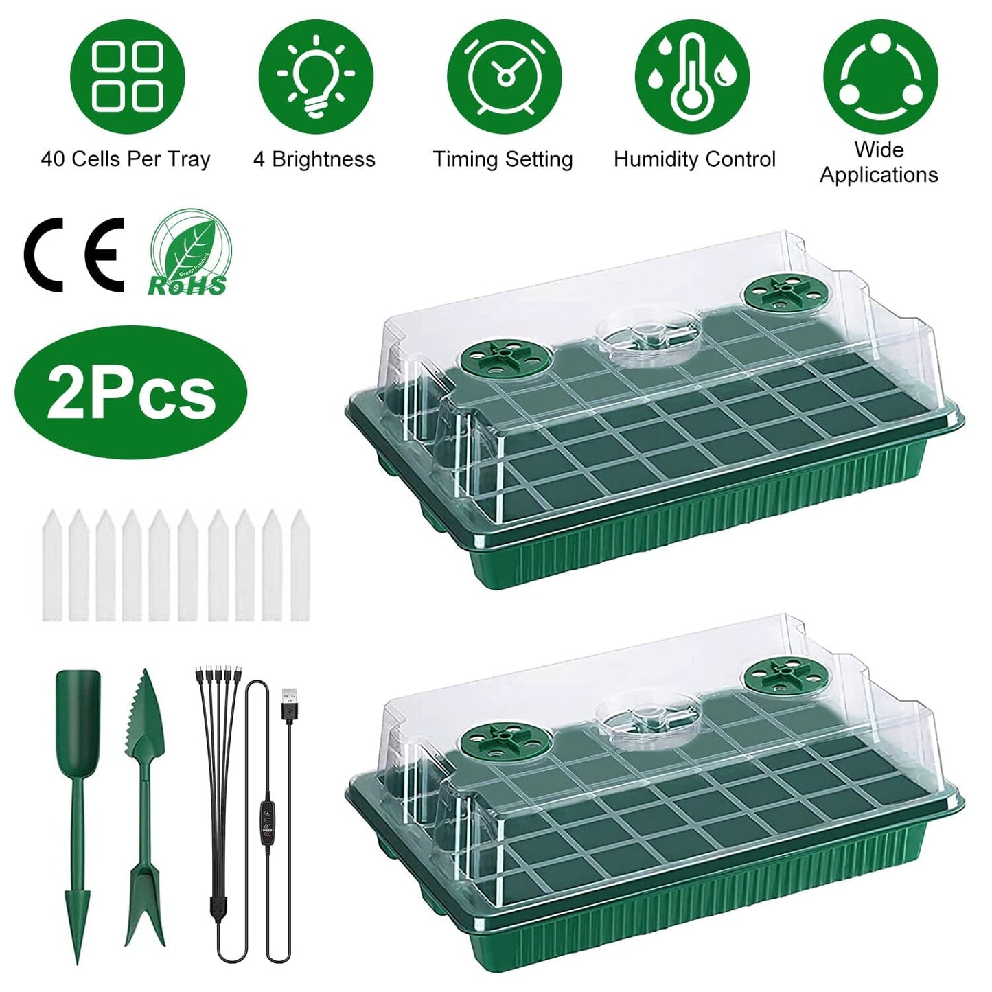 Frendorf | 2-Pack: 40 Zellensaatanzuchtplatte Pflanzenwachstumslicht mit 4 einstellbaren Helligkeiten